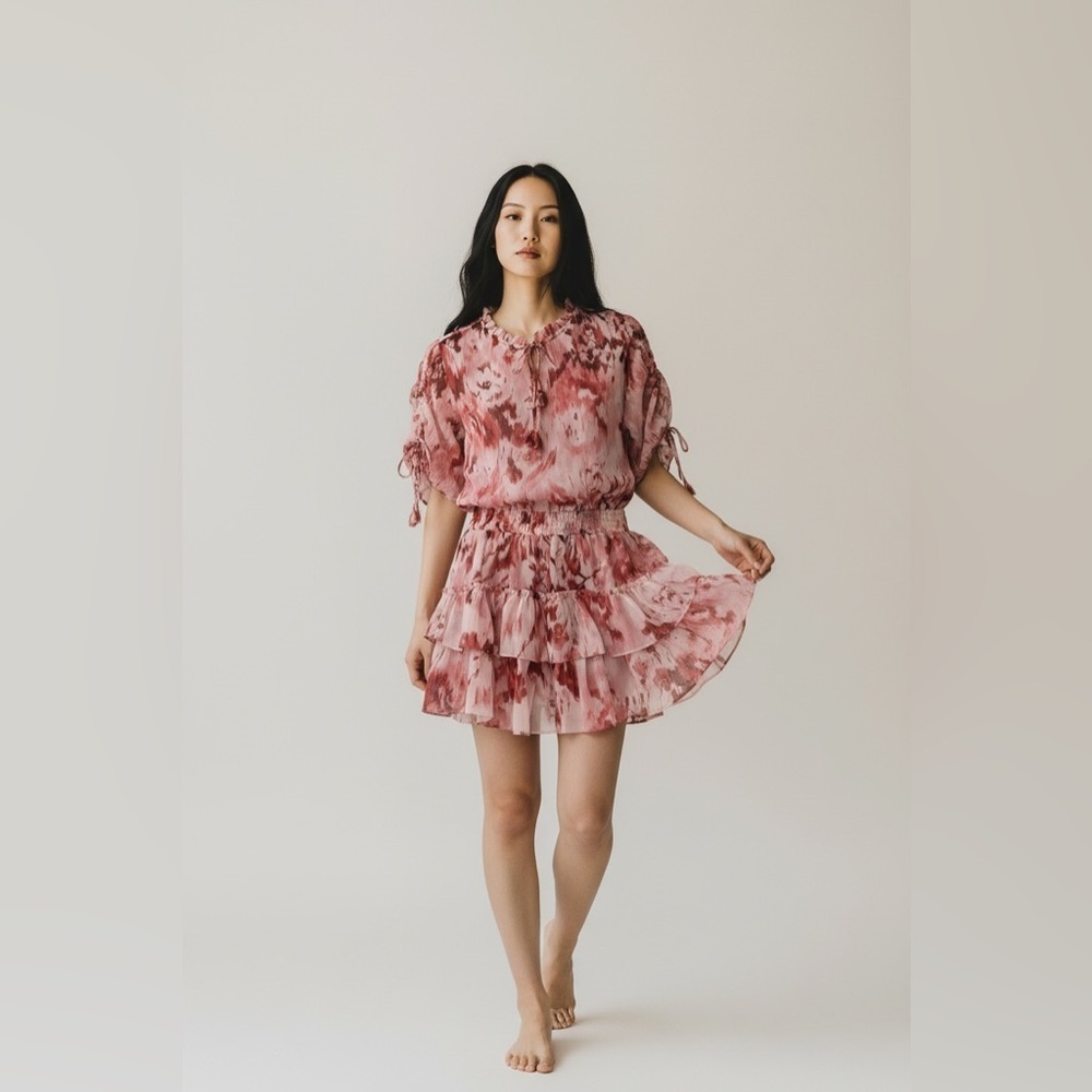 Misa Becca Rose Print Chiffon Mini Dress